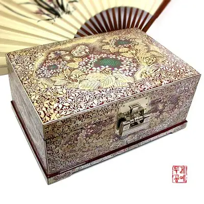 李朝手工珠宝盒[花鸟纹 红色]