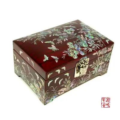 贝壳镶嵌木制圆形首饰盒[蝴蝶]