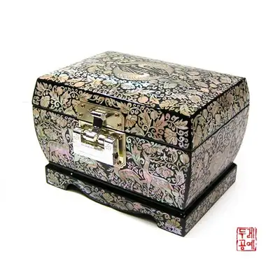 李朝圆形左宝石盒[唐草双鹤]