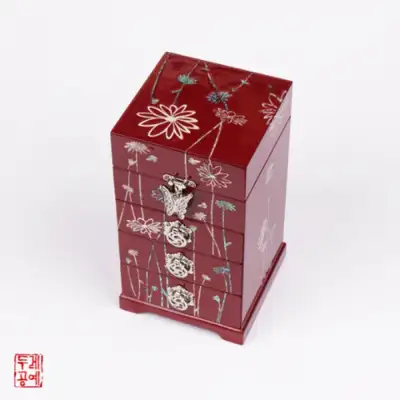 野生花4層抽屜珠寶盒[紅色]