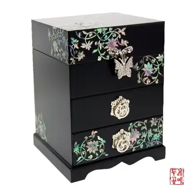 寶相花三層抽屜珠寶盒