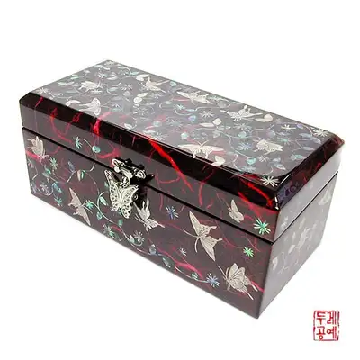 韓紙長方形珠寶盒[蝴蝶 紅色]