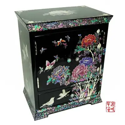 彩画牡丹双层珠宝盒