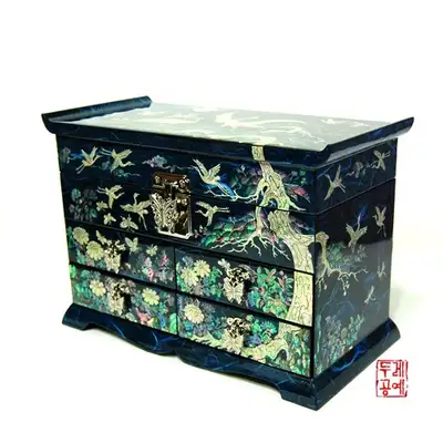 韩纸双层抽屉珠宝盒-青色