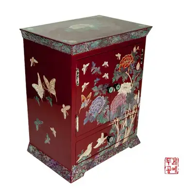 彩绘牡丹双门珠宝盒-红色