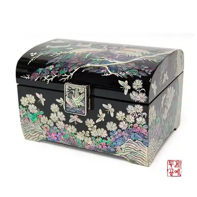 彩绘山水松鹤纹珠宝盒[黑色]