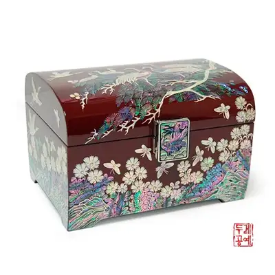 彩绘山水松鹤文珠宝盒[朱盒]