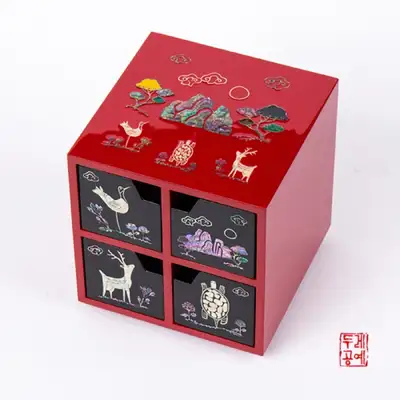 現代十長生抽屜珠寶盒 紅色[小]