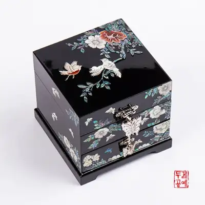 花鸟纹两层抽屉首饰盒(黑色)