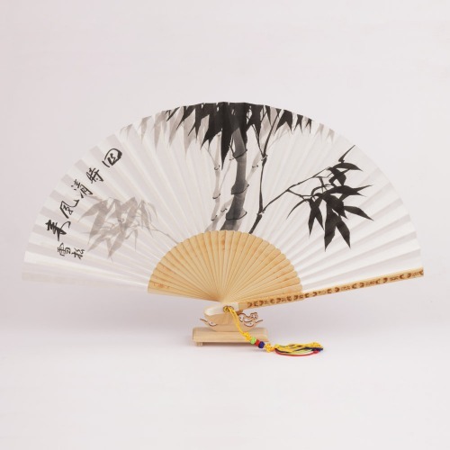 Black Bamboo Hand-Painted Folding Fan