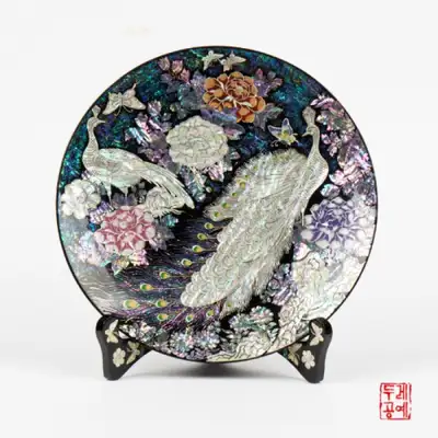 打钵牡丹孔雀断纹托盘