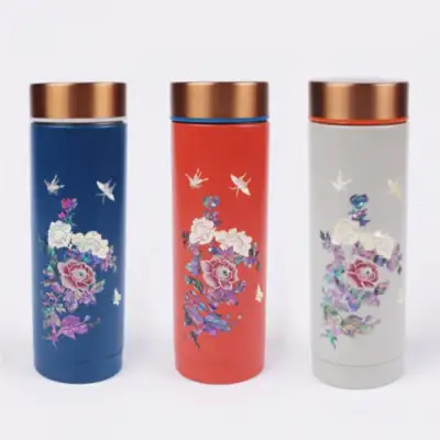 彩色牡丹蝴蝶纹螺钿保温杯