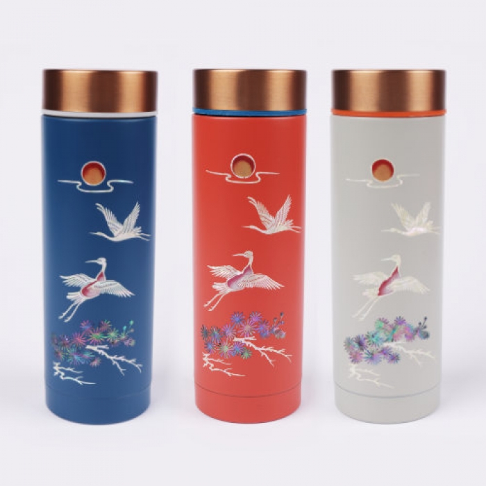 Colored Moonlit Pine and Crane Mother-of-Pearl Tumbler
