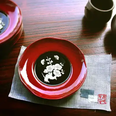 螺钿杯垫套装 - 梅花 (6件)