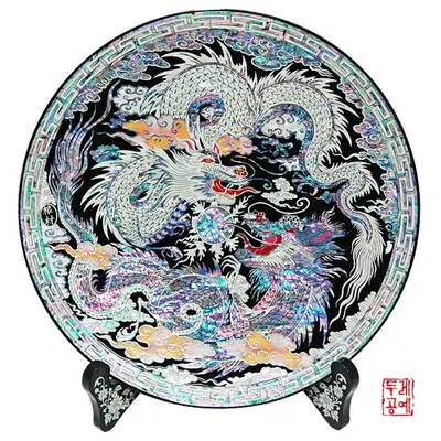 云龙图纹圆形托盘[黑]