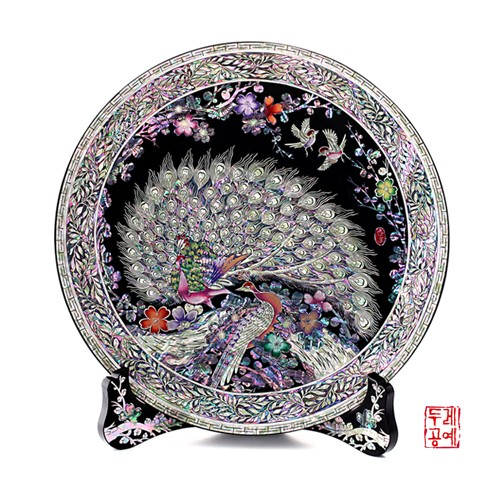 Prosperity and Glory Peacock Round Wooden Tray