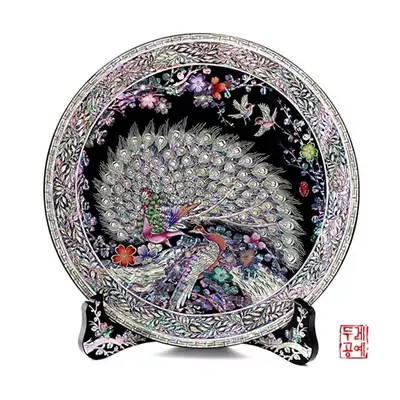 富贵荣华孔雀圆形托盘