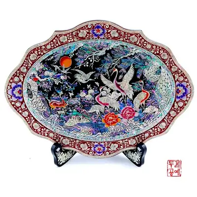 花纹十长生椭圆托盘