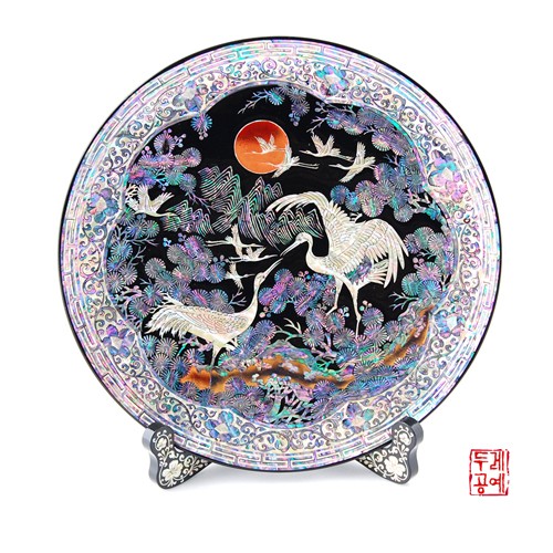 Moonlit Flock of Cranes Round Tray