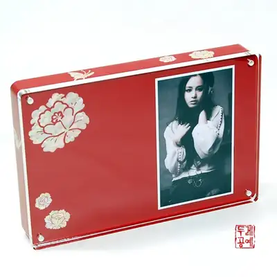 音乐盒贝壳镶嵌画框-牡丹(红色)