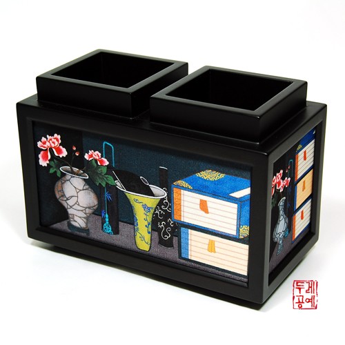 Folk Painting Twin Pencil Case - Books and Stationery Still Life