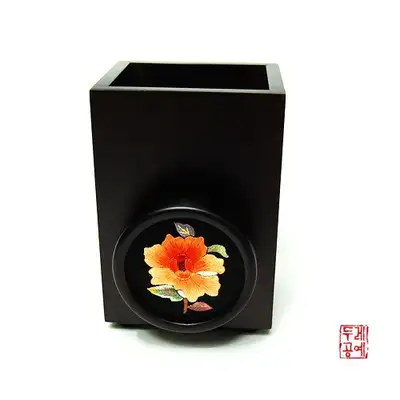 圆形便签纸架与铅笔筒 - 芙蓉花