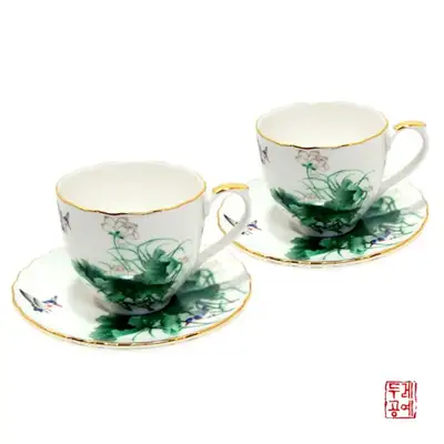 莲花图花卉浓缩咖啡杯套装 4件装