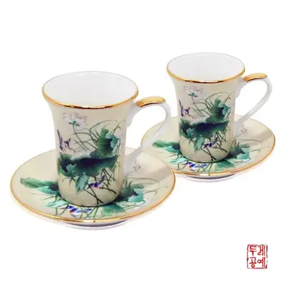 莲花图案浓缩咖啡杯套装 4件