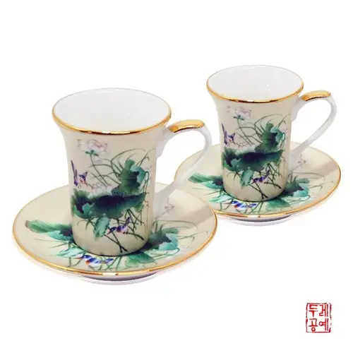 莲花图案浓缩咖啡杯套装 4件