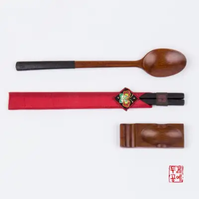 双色天然漆器勺叉套装3件组