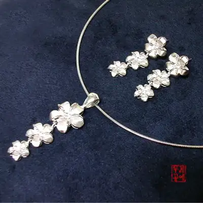 三层花朵项链、耳环
