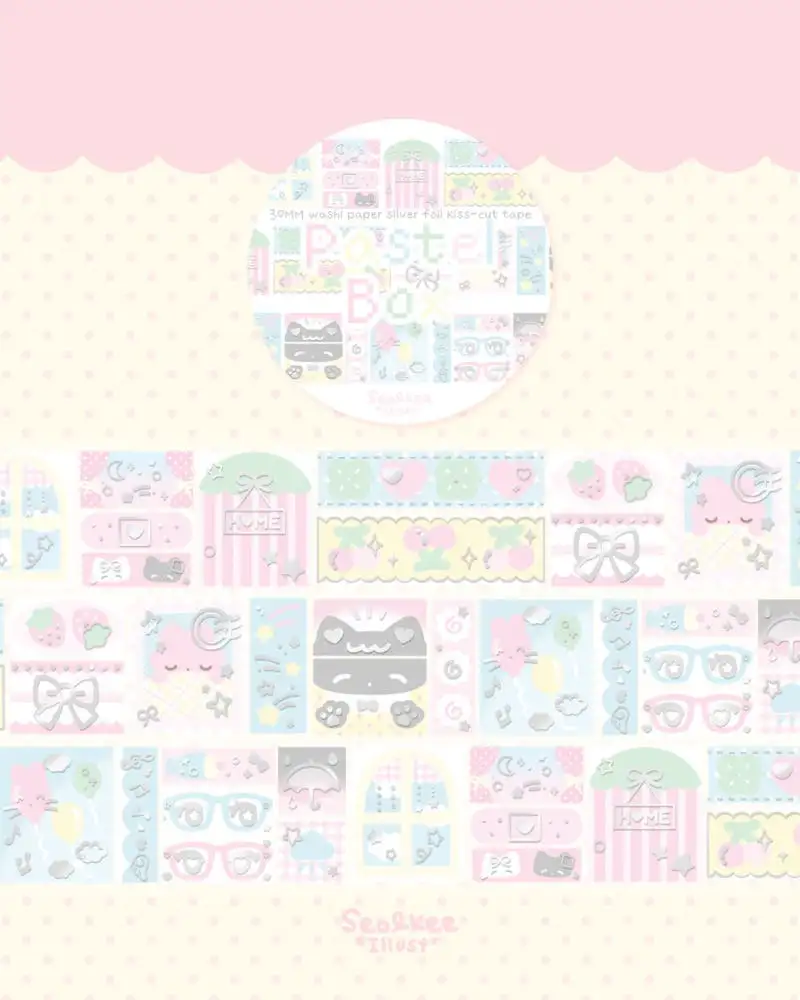 Seolgi Illustration Pastel Box 30mm Silver Foil Kiss-Cut Sticker