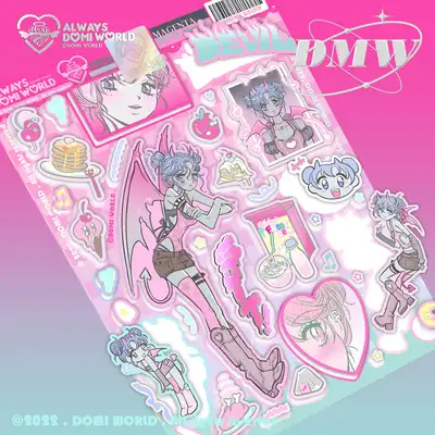 Domi World 4-Type Die-Cut Sticker Magenta Demon