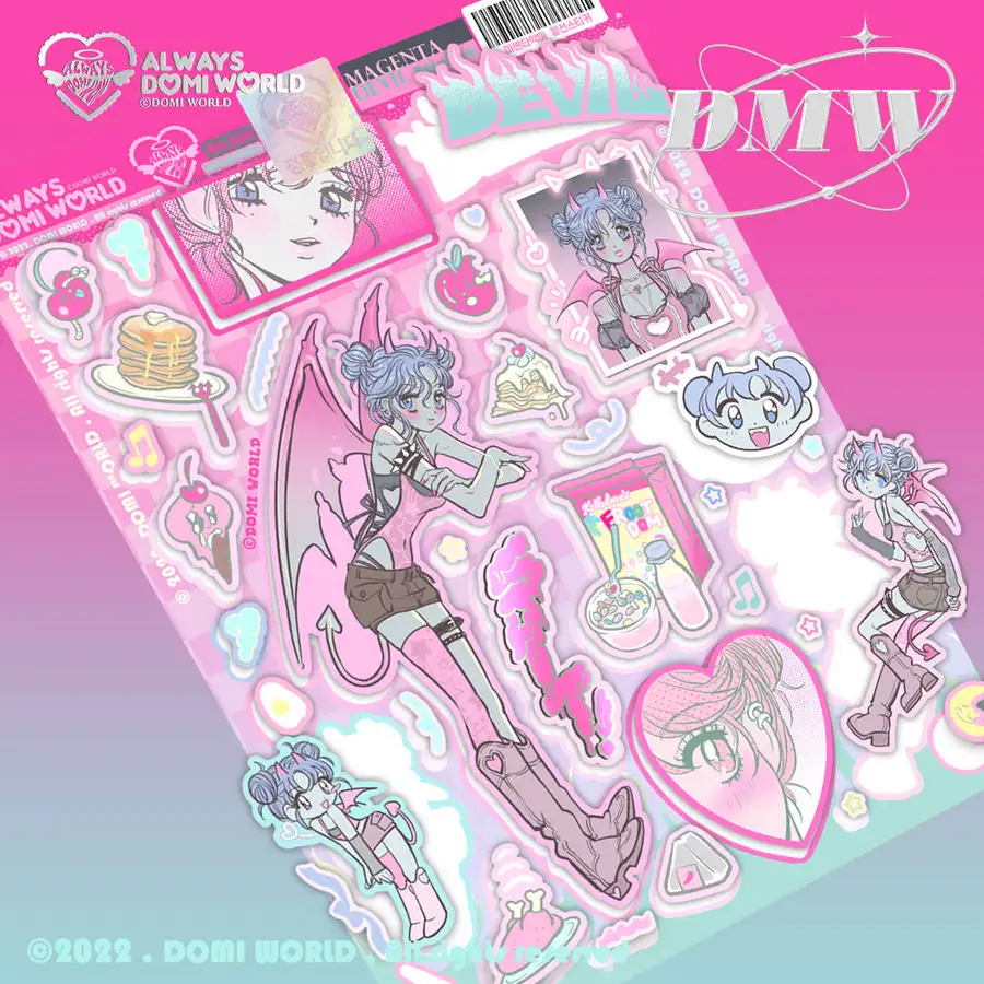 Domi World 4-Type Die-Cut Sticker Magenta Demon