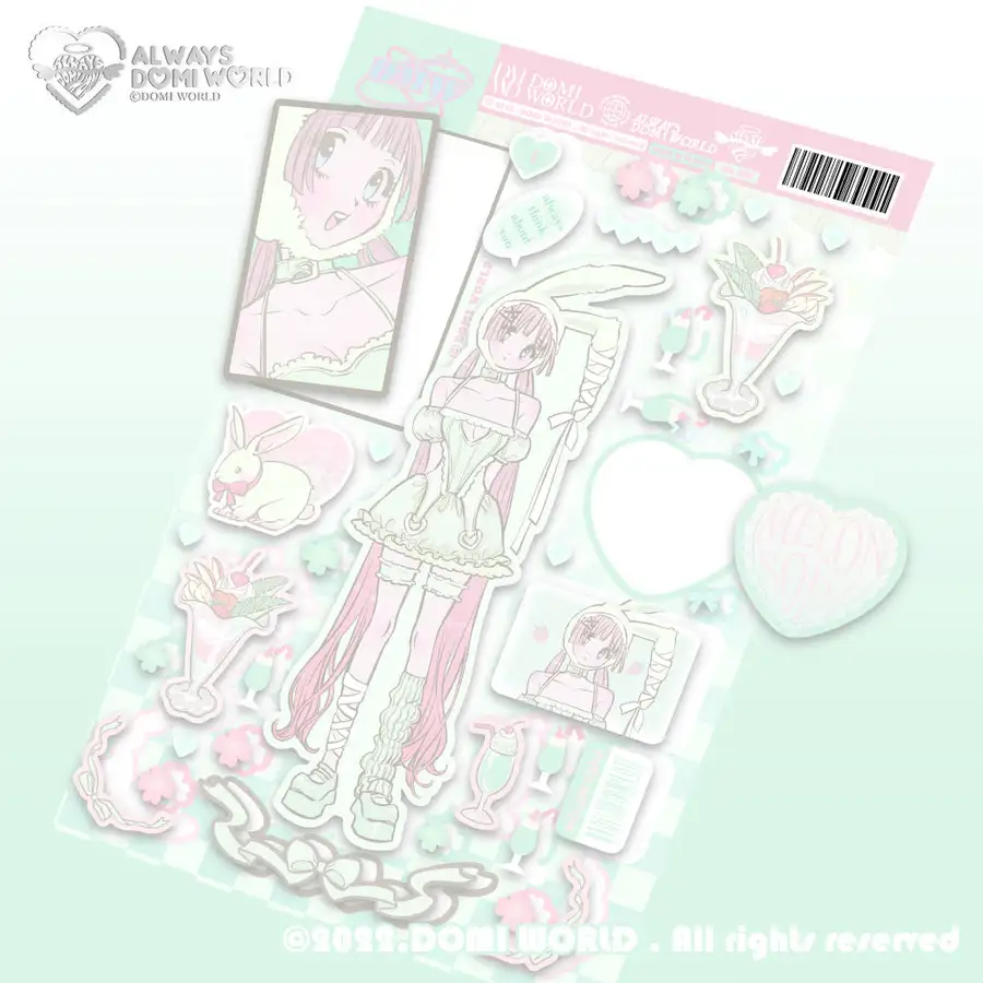 Domi World 6-Piece Angel Cut-Line Sticker Set [Rabbit Angel]