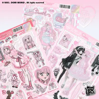 Domi World 3-Type Renewal Pink Stickers
