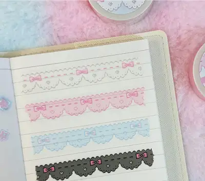 Shocking Pink Rose Pixel Lace Trim Masking Tape - Choose from 4 Types