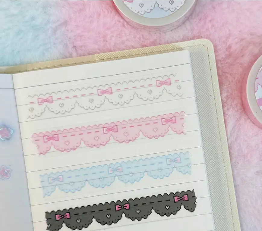 Shocking Pink Rose Pixel Lace Trim Masking Tape - Choose from 4 Types