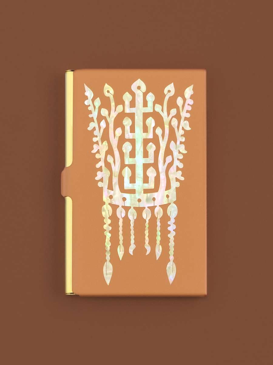 Mother-of-Pearl Lacquerware Business Card Holder (Gold Crown) Gold-Plated