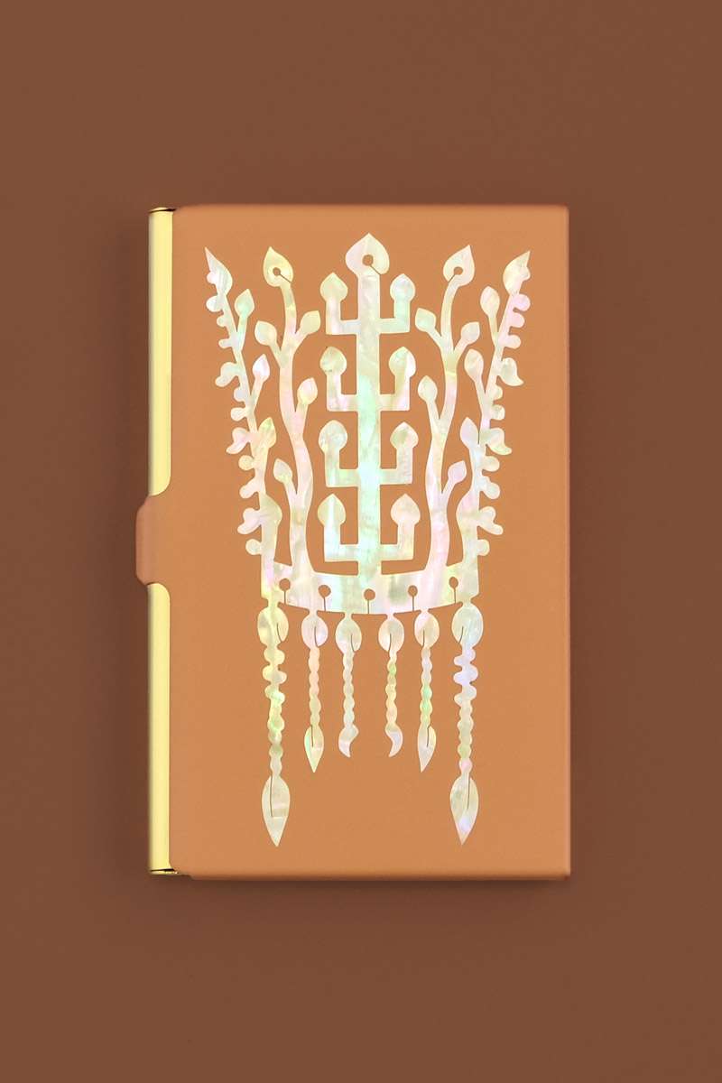 Mother-of-Pearl Lacquerware Business Card Holder (Gold Crown) Gold-Plated