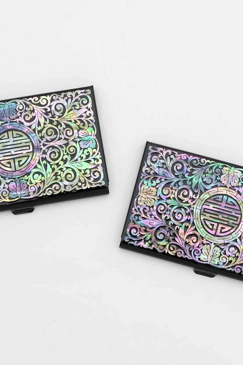 Mother-of-Pearl Inlay Lacquerware Business Card Holder (Arabesque Purple)