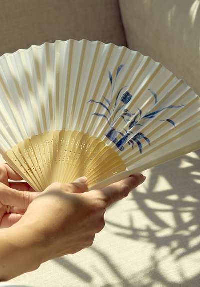 Fabric Fan (White Porcelain Blue and White Floral Design)