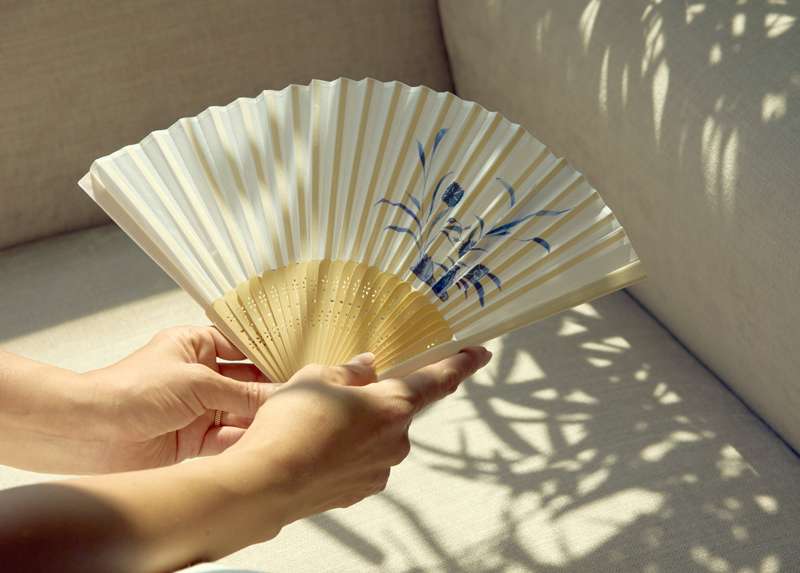 Fabric Fan (White Porcelain Blue and White Floral Design)