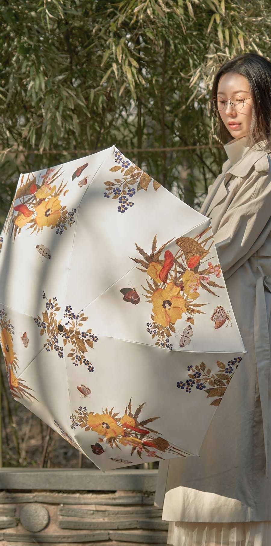 Nam Il-ho Yellow Flower 3-Fold Auto Umbrella_White