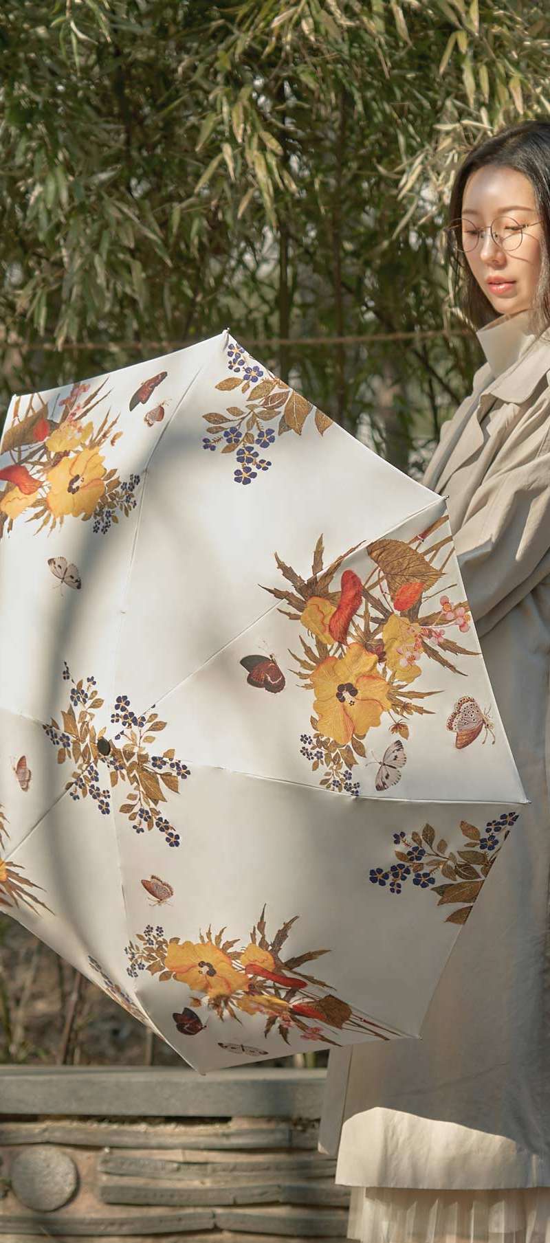 Nam Il-ho Yellow Flower 3-Fold Auto Umbrella_White
