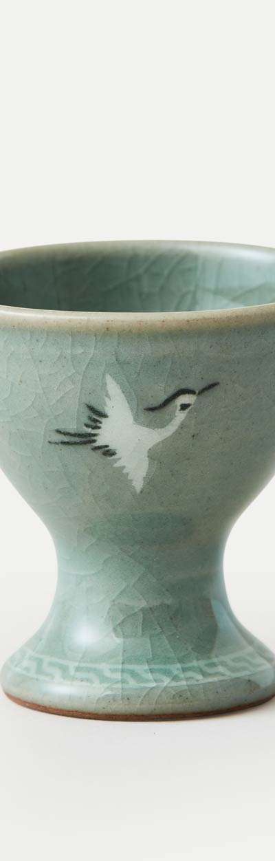 Celadon Inlay Soju Cup (Crane) - Korean Craft Design Culture Promotion Agency Collaboration
