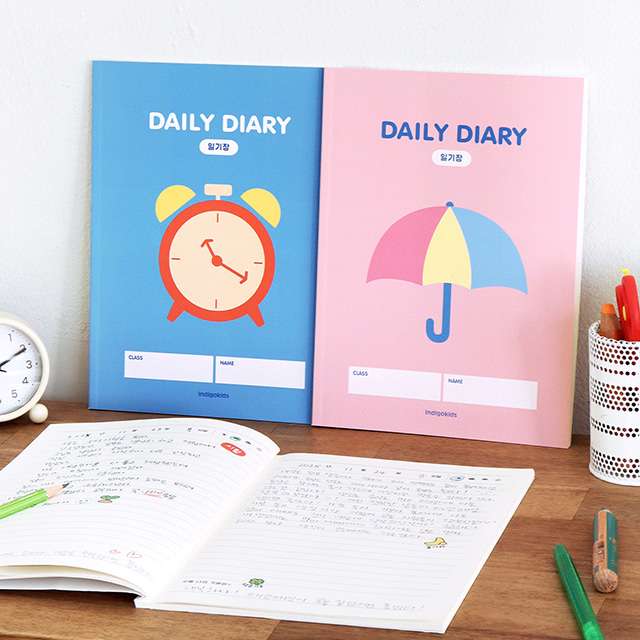 3-Book Set Elementary Upper Grade Diary (Grades 3-6, Narrow Lines, 120g Paper) + Bonus Pouch