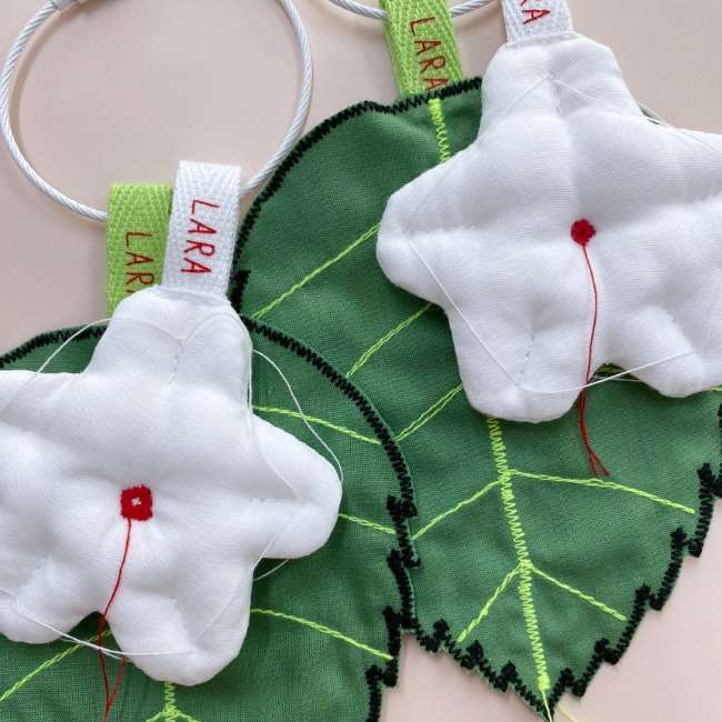 Hydrangea Leaf and White Flower Keyring