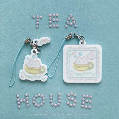 meow teahouse : 午後の猫 片面キーリング