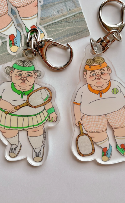 Tennis Elderly Couple Keyring